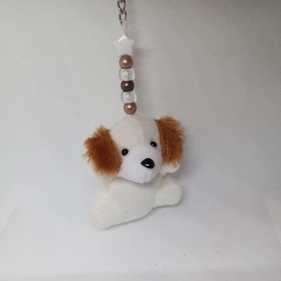  Beaded Puppy Dog Key Chain Backpack Clips White And Brown Ears  - Image 1 of 4