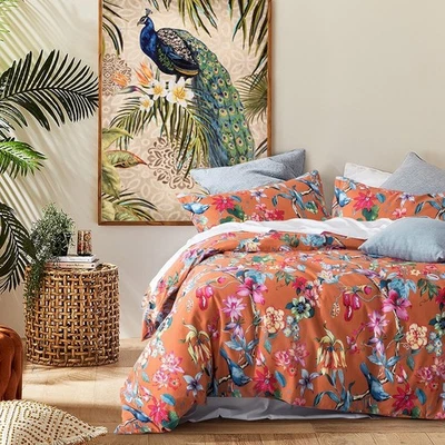 Funda nórdica de jardín botánico Eikei ropa de cama de algodón cepillado lavado naranja queen nueva con etiquetas Foto 1 de 4