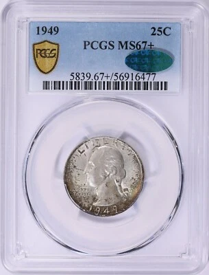 1949 Washington Quarter PCGS MS67+ CAC Secured Holder Rainbow Toned - Image 1 of 4