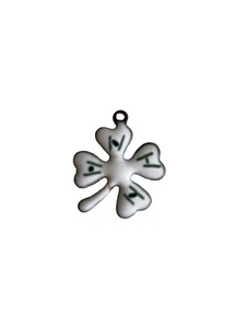 Four-Leaf Clover Enamel Pendant Double-Sided Lucky Charm White & Bronze - Picture 1 of 4
