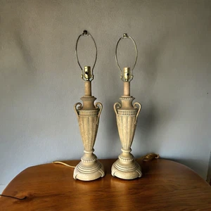 Antique-Style Distressed White Metal Urn Table Lamp with Handles - Picture 1 of 2