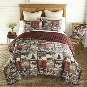 Donna Sharp The Great Outdoors Quilt King 3- Piece Set Bear Moose Lodge Cabin - Picture 1 of 6