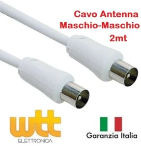 CAVO CAVETTO ANTENNA TV SPINA MASCHIO - SPINA MASCHIO BIANCO 2mt 75ohm - Foto 1 di 2