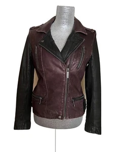 Michael Kors Two Tone Washed Leather Jacket Moto Size PM - Picture 1 of 7