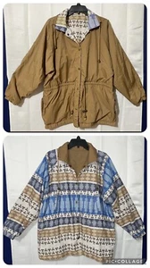 Women's L/XL Tan And Multicolor Oversized Reversible Lined Chore Jacket - Picture 1 of 22