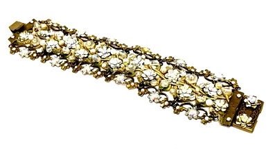 Preciosa Pulsera Michal Negrin Tela y Metal Cristal Flores Única - 4026 - Foto 1 de 4