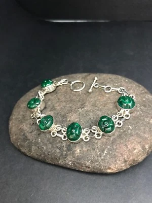 PULSERA MALAQUITA TALLADA GENUINA PLATA DE LEY 925 ENVÍO RÁPIDO GRATUITO  Foto 1 de 4
