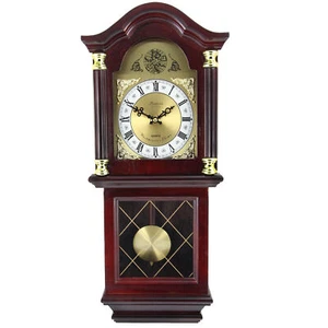Bedford Clock Collection 26 Inch Chiming Pendulum Wall Clock in Antique Mahogany - Picture 1 of 1