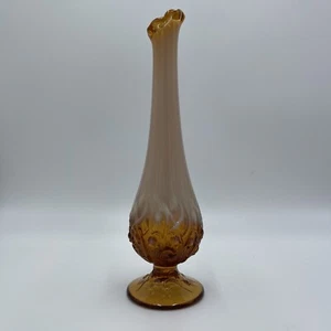 Fenton Lily Of The Valley Opalescent Amber Swung Glass Vase 9.75" vintage - Picture 1 of 14