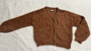 JESSICA SIMPSON BUTTON DOWN GIRLS FUZZY CARDIGAN SWEATER M 8 ADORABLE - Picture 1 of 7