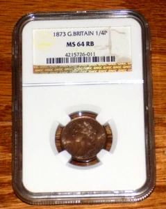 1873 Great Britain Farthing 1/4D NGC MS 64 RB England Uncirculated Graded Coin - Picture 1 of 6