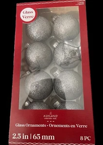 NEW!  Ashland • Glass Christmas Ornaments • Silver •  Round Ball • Tree Decor - Picture 1 of 2