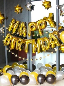 Happy Birthday Balloons Banner Aluminum Foil 13pcs 14" Parties GOLD - Picture 1 of 3