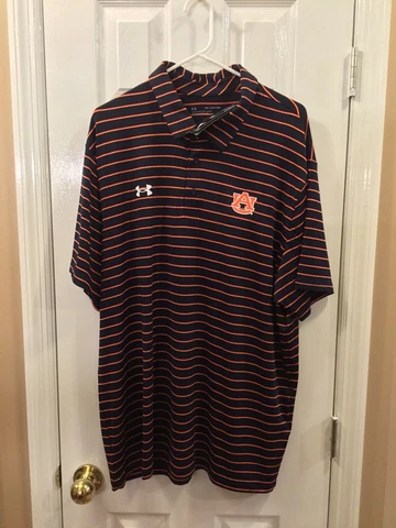 Auburn Under Armour NWT Stripe Coaches Polo Navy Orange 2XL Cover