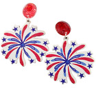 Fun! Nwot 2 3/8" Fireworks 4th Of July Thick Wooden Acrylic Drop Dangle Earrings
