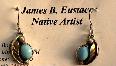Brincos de prata esterlina nativos James Eustace Cochiti Zuni assinados JBE - Imagem 1 de 4