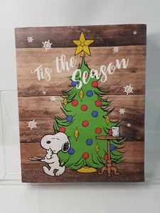 'Tis the Season Peanuts Snoopy Eating Santa's Cookies XMas Canvas Wall Art 10x8" - Picture 1 of 9