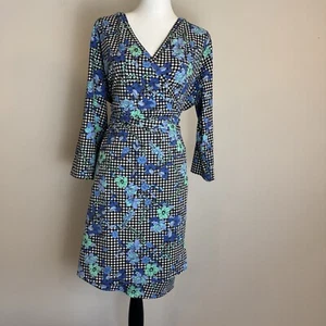 Lands End Floral Checkered Wrap Dress Tie Waist Comfy 1X - Picture 1 of 8