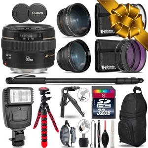 Canon 50mm f/1.4 USM - 3 Lens Kit + Slave Flash + Tripod - 32GB Accessory Bundle - Picture 1 of 10