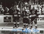 Patrice Bergeron Brad Marchand Charlie McAvoy Boston Bruins Signed B/W 16x20
