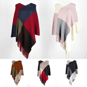 Women Cloak Tassels Knit Sweater Batwing Poncho Pullover Coat Autumn Outwear Top - Picture 1 of 18