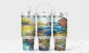 Vintage Farm Truck Flip Straw Stainless Steel Tumbler, 30 Oz - Picture 1 of 1