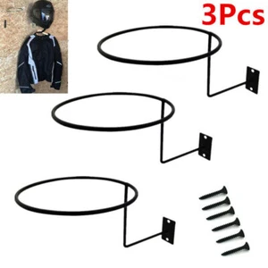 3pcs Black Steel Motorcycle Helmet Holder Wall Mount Hanger Hook Rack for Jacket - Picture 1 of 9