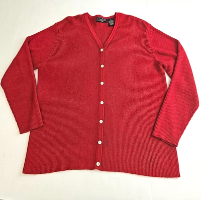 Cárdigan Suéter Laura Scott Para Mujer 2X Rojo Metálico Rayas Verticales Cuello en V Foto 1 de 4