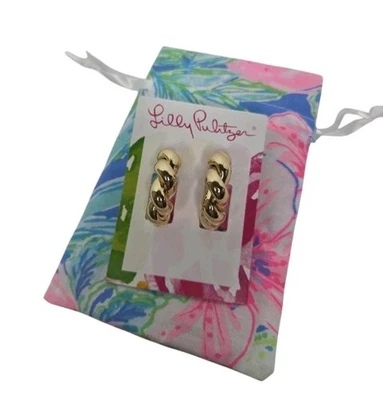 Lilly Pulitzer Island Escape Chunky Gold Metallic Twisted Hoop Pierced Earrings  - Image 1 of 4