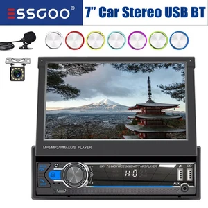 7" Car Stereo Flip Out Single 1DIN Apple CarPlay MP5 Player FM Bluetooth+MIC&CAM - Picture 1 of 12