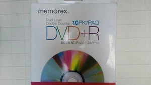 Memorex DVD+R 8.5GB Dual Layer 8X 240 Min 10 Pack Blank Discs Sealed - Picture 1 of 4