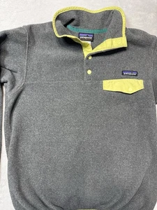 Patagonia Synchilla Chartreuse Trim Snap T Fleece Pullover Gray Women SZ S - Picture 1 of 8
