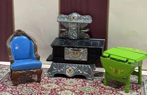Vintage Mattel The Littles Die Cast Dollhouse Furniture Lot Chair-Stove-Table! - Picture 1 of 13