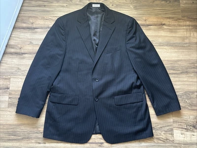 Geoffrey Beene 2 件套男式 43R 黑色细条纹 2 按钮羊毛 43Rx37W — 第 1/4 张图片