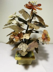 Vintage China Export Jade stone bonsai Tree yellow Stone Base 1950S - Picture 1 of 7