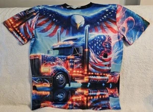 SEMI TRUCK AMERICAN FLAG EAGLE TRUCKER PATRIOTIC UNITED STATES T-SHIRT SHIRT - Picture 1 of 4
