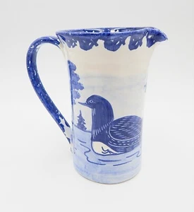 Shard Pottery Dover-Foxcroft Duck Loon Pitcher Pottery Spongeware Water Jug - Picture 1 of 9
