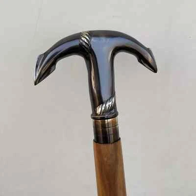 Bastón de madera NEGRO vintage con cabeza de Adán de plata maciza hecho a mano regalo Foto 1 de 4