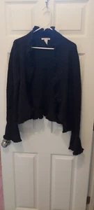 Jillian Jones Sweater Black Knit Ruffle Cardigan Women Sz Lg Long Sleeve - Picture 1 of 8