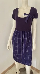 MOSCHINO Vintage Dress Purple Blue Wool Ribbon Bow Retro Check 1990 Size IT 44 M - Picture 1 of 23