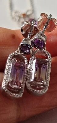 Ametrine & Amethyst Dangle Earrings in Rhodium Overlay Sterling Silver 1.92 Ct - Image 1 of 3