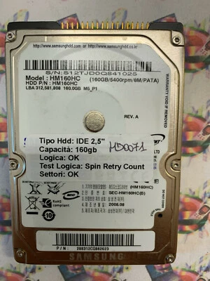 Hard Disk Usato IDE 2,5" 160GB SAMSUNG HM160HC 288312CQ862623 2008.08 - Immagine 1 di 4