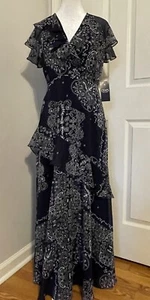 Chaps Maxi Dress Size 4 NWT Paisley Chiffon Flowy Tiered Ruffle Fairy Feminine - Picture 1 of 13