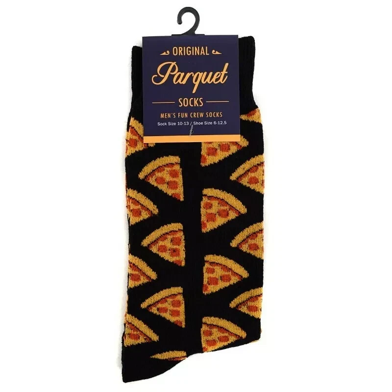 PARQUET PEPPORONI PIZZA SLICE ALL OVER STYLE BLACK PAIR OF NOVELTY SOCKS