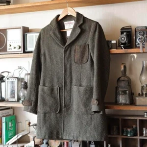 Harris Tweed Wool Chester Coat Men's Olive Green Gift From Japan - Picture 1 of 4