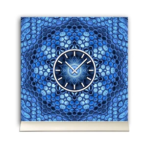Tischuhr 30cmx30cm inkl. Alu-Ständer -modernes Design Motiv blaue Kiesel  geräus - Bild 1 von 4