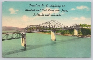 PlattsMouth Nebraska Brücke über Missouri River U.S. Highway 31 Leinen Postkarte - Bild 1 von 2