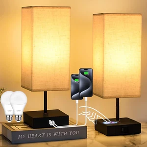 Bedside Lamps Set of 2, Table Lamp for Living Room USB C USB a Charging Ports, 3 - Picture 1 of 12