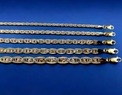 14K Tri Color Gold SOLID Valentino Mariner Anchor Bracelet Chain D/C 2mm-6mm - Image 1 of 4