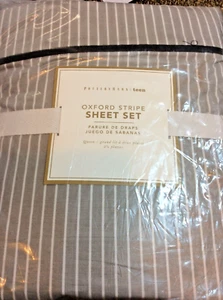 Pottery Barn Teen Oxford Streifen Queen Bettwäsche Set grau Neu mit Etikett 100 % Baumwolle - Bild 1 von 1